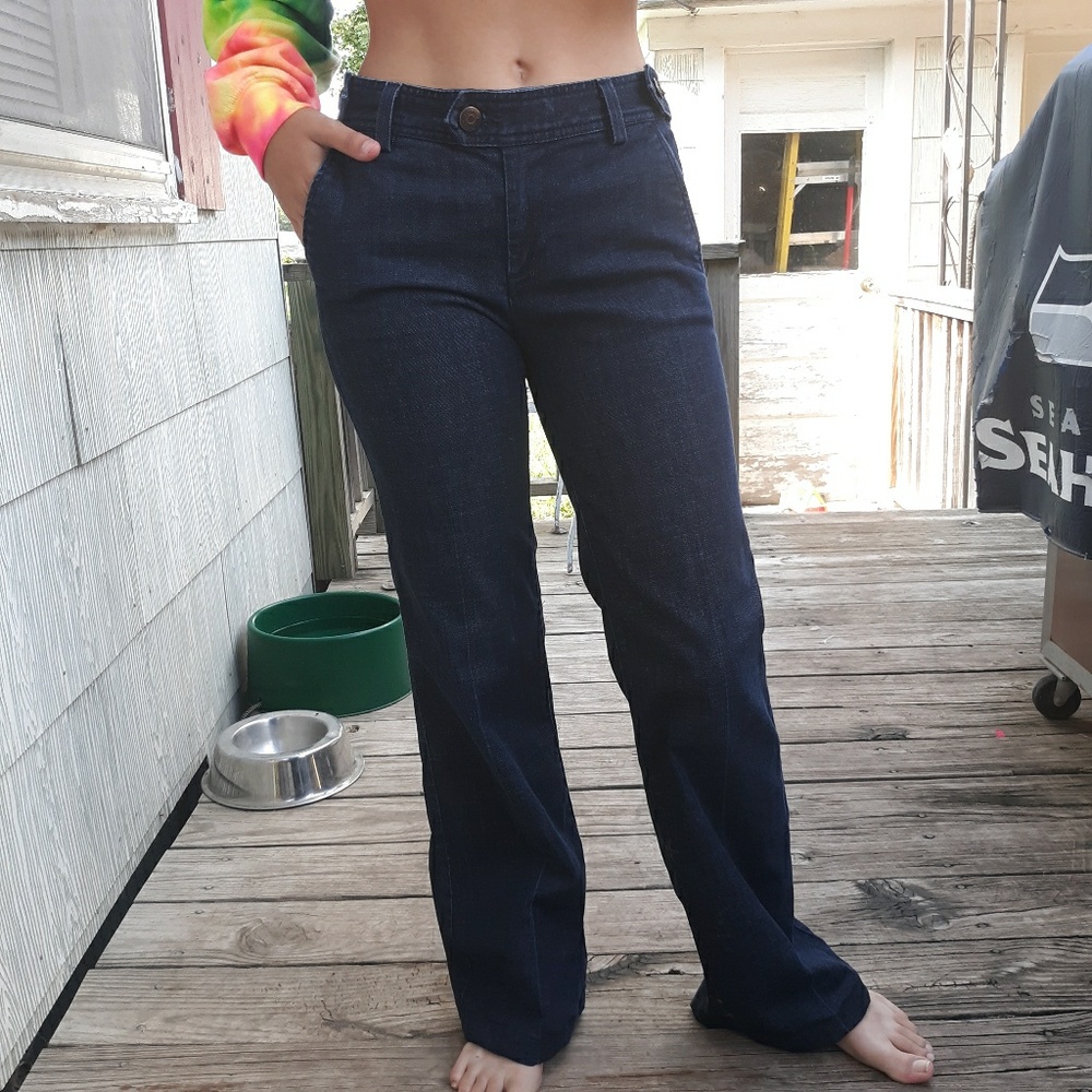 High rise wide leg denim trousers